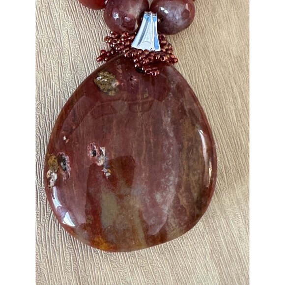 Gorgeous Carnelian Pendant on Carnlian and Orca Agate Strand Necklace w/Earrings - Picture 7 of 13